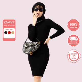 Đầm len ôm body cổ lọ 92WEAR, thiết kế basic dài tay DLA0064