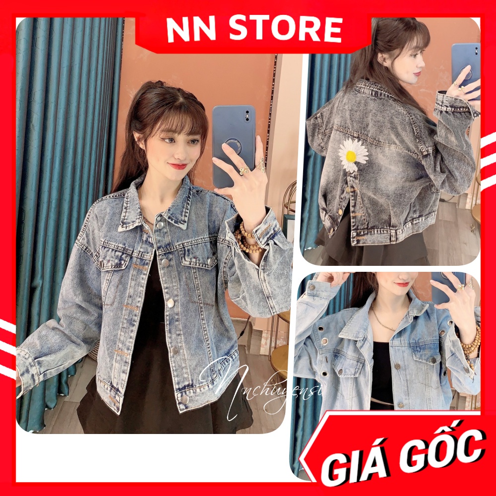Áo khoác chống nắng nữ chất jean Denim rách xước thêu in chữ họa tiết dễ thương Áo khoác jean nữ KJT