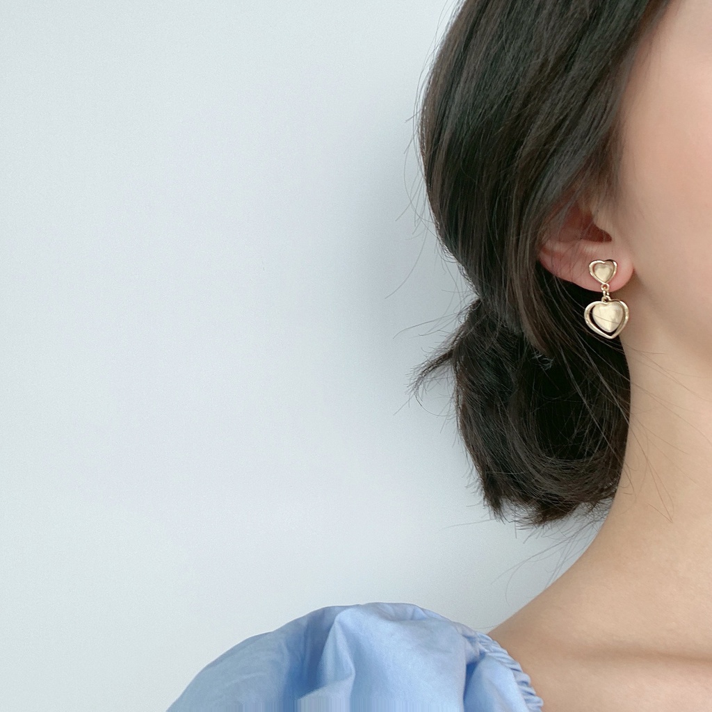 Khuyên Tai Trái Tim Mạ Bạc 925 Phong Cách Hàn Quốc