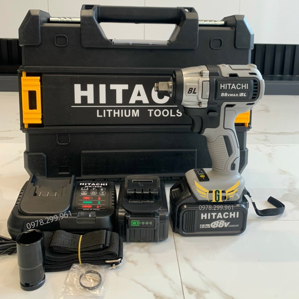 Máy Siết Bulong HITACHI 20V, 3 Đèn Led Trợ Sáng Loại Không Chổi Than, Motor Bruschless