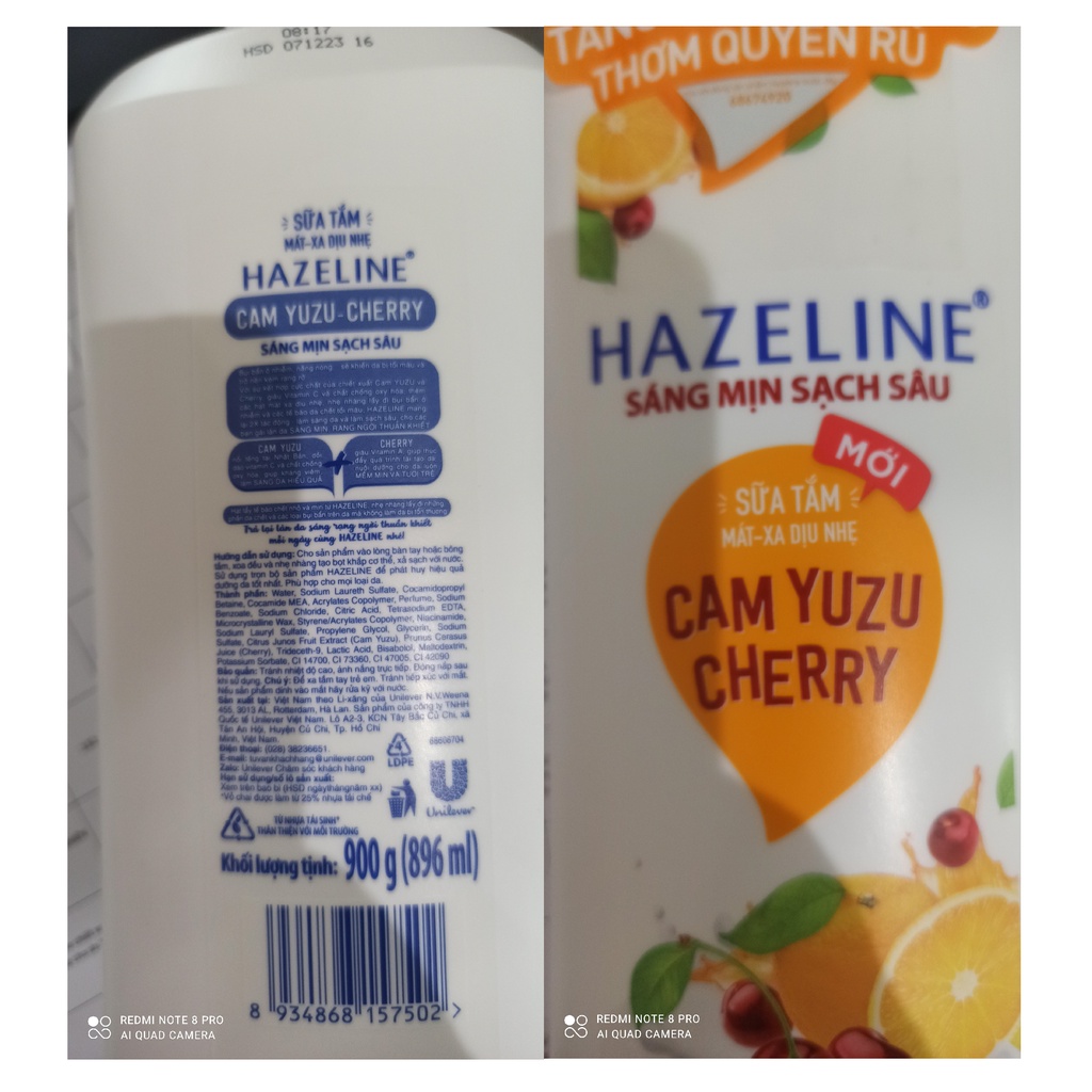 Sữa tắm dưỡng da Hazeline 900gr (Chai)