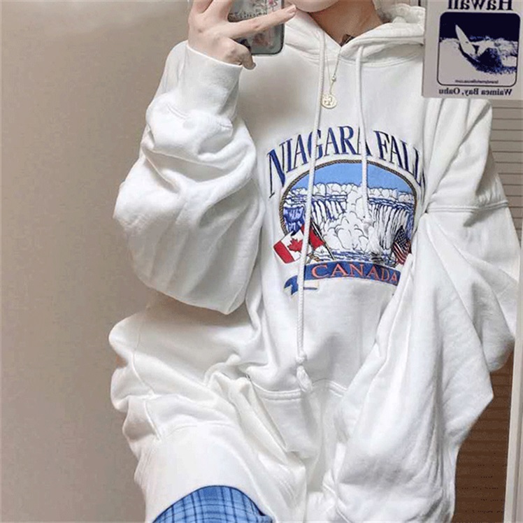 Áo hoodie nữ dài tay dáng rộng phong cách Hàn Quốc xinh xắn cho nữ