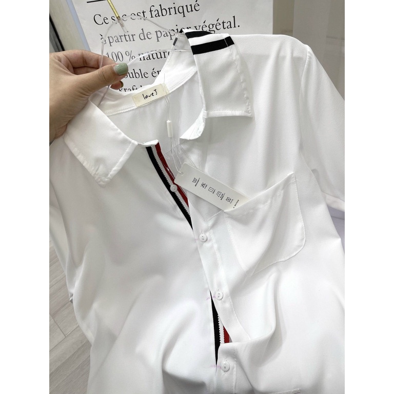 Áo sơ mi THOM viền sọc, áo sơmi trắng dài tay thom kẻ. ZADOLA FASHION