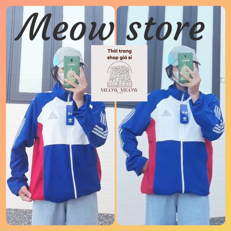 Áo khoác Dù 2 lớp logo adidass phối trắng dây rút gấu form rộng nam nữ
