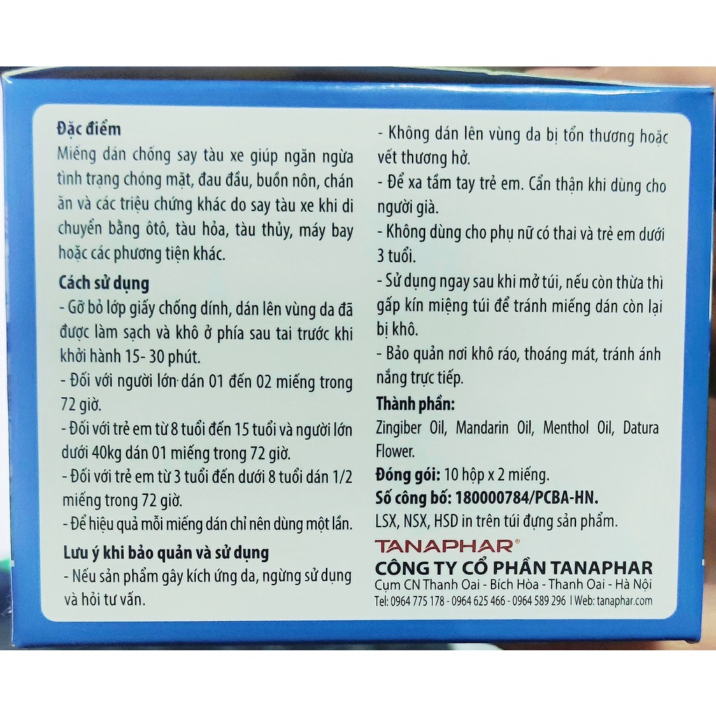 Hộp 2 miếng dán chống say tàu xe SAKOMI