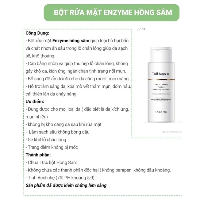 Bột Rửa Mặt Hồng Sâm Cho Da Dầu Mụn Cell Happy Co
