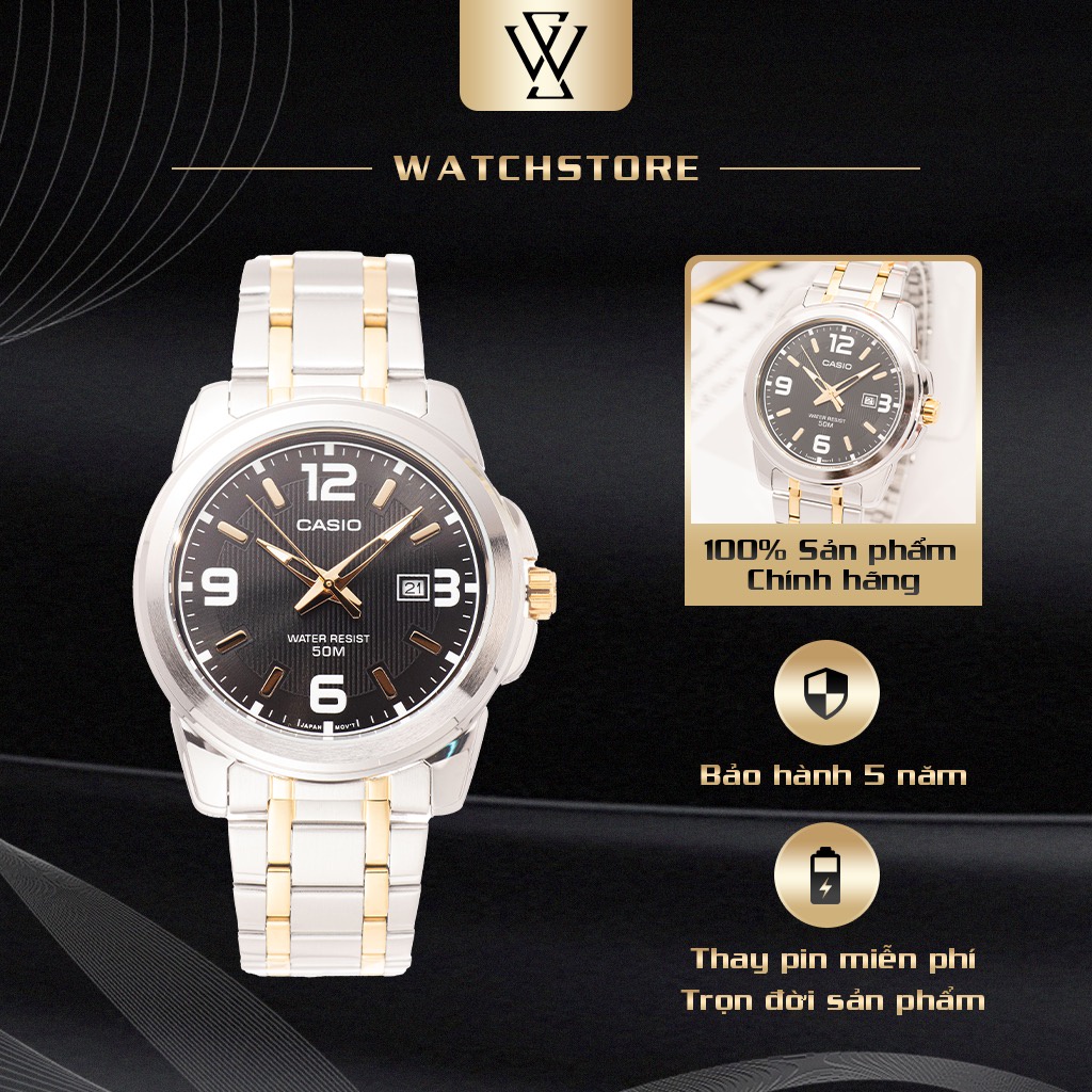 Đồng Hồ Quartz Nam Casio WATCHSTORE MTP-1314SG-1AVDF Thiết Kế Kính Khoáng 45mm, Dây Kim Loại, Vỏ Thép Không Gỉ