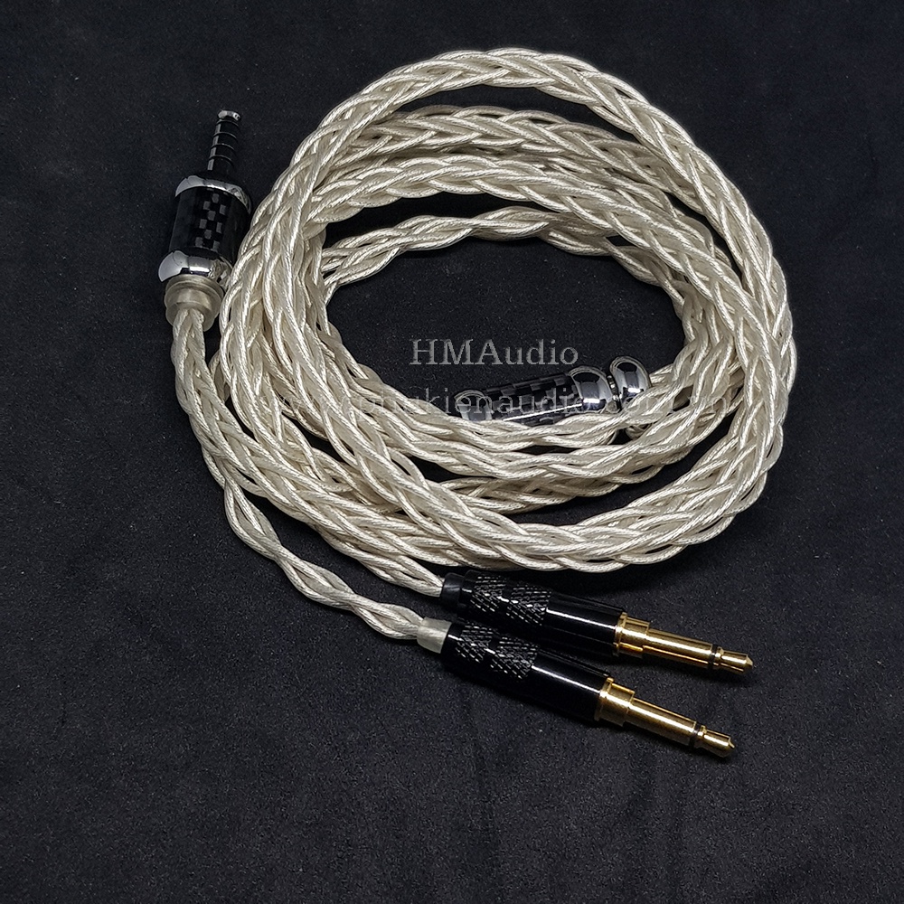 Dây tai nghe đồng mạ bạc 7NOCC Litz 23AWG 1.25mm tết 8 - Connector Hifiman Dual 3.5mm