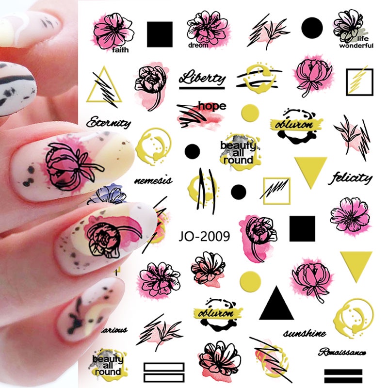 Miếng dán móng UR SUGAR hoạ tiết hoa lá 3D nhiều màu sắc