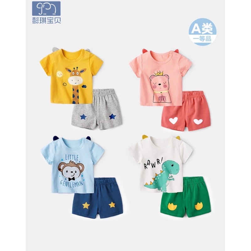 Bộ quần áo hình ngộ nghĩnh chất cotton cho bé gái bé trai 6-22kg