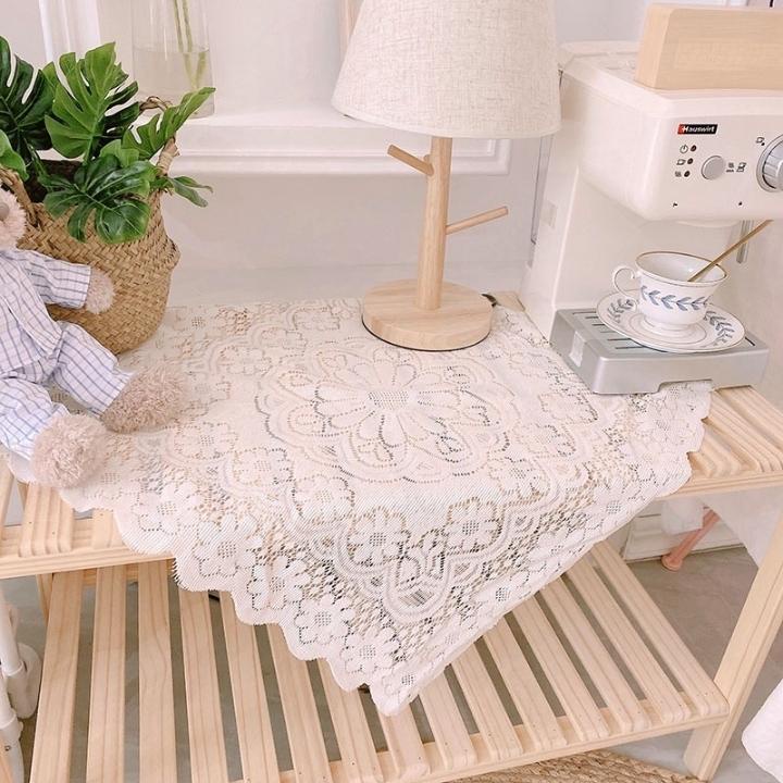 Khăn trải bàn ren vintage decor giá kệ, trang trí phòng ngủ, nhiều kích thước khác nhau l Khăn ren trải bàn trắng