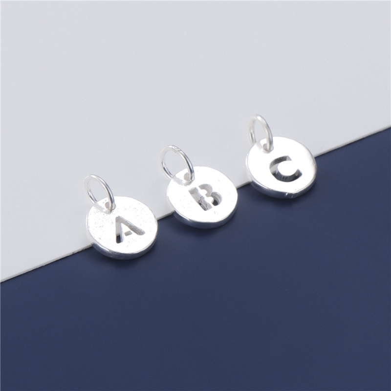 Mặt Dây Chuyền Bạc 925 Hình Tròn Khắc 26 Chữ Cái DIY