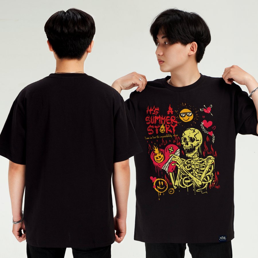Áo phông thun Cotton phom rộng Câu chuyện mùa hè bộ xương phong cách MVR size rộng tee Mỹ BB4200
