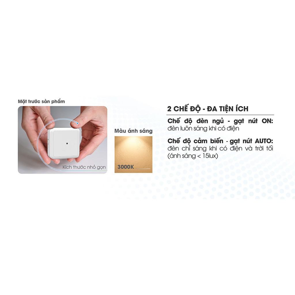 Đèn ngủ cảm biến ánh sáng Rạng Đông ĐN02.LS 65x65/0.3W. ĐN01.PIR 65x65/0.3w