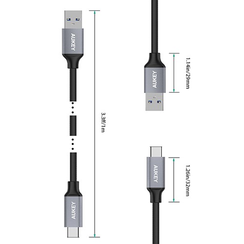 Bộ Cáp Sạc Type C Sang USB-A  Aukey CB-CMD1 Sạc Nhanh 3.0 1 Mét - Hàng Chính Hãng