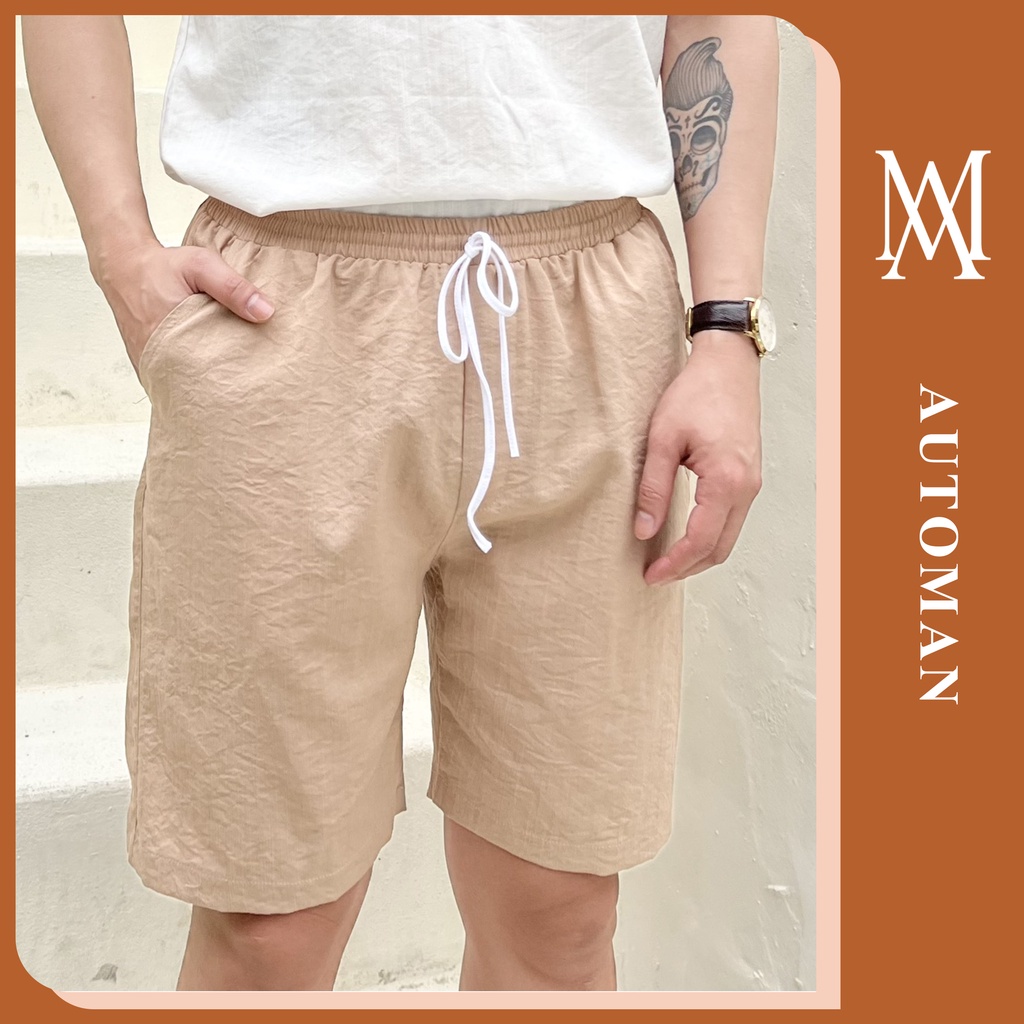 Quần short đùi đũi nam vải sợi ngố lửng thể thao dày dặn AUTOMAN Q04