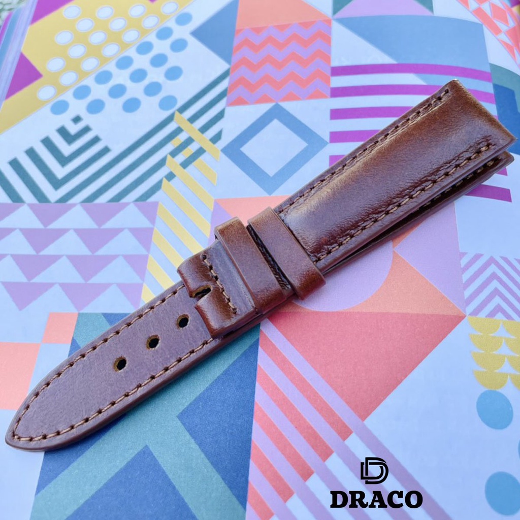 Dây da đồng hồ Draco DDDH02 màu nâu size 20  chất liệu da bò thật cao cấp - thời trang nam - nữ