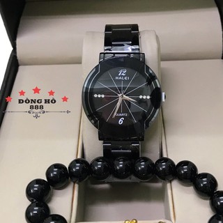 Đồng hồ nữ HALEI mặt tròn màu đen size 26mm dây kim loại đen không chỉ chống bay màu, chống xước, chống nước tuyệt đối