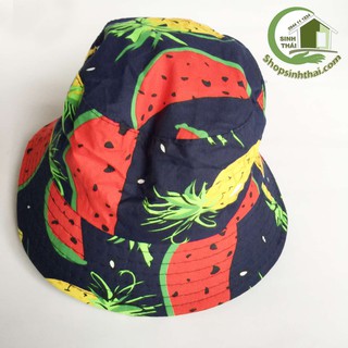 Nón mũ bucket tai bèo có vành cho trẻ em hình trái cây dưa hấu đỏ đen