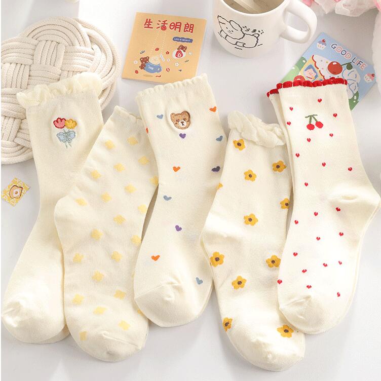 Vớ cotton Mỏng Phối Ren Dễ Thương Phong Cách lolita Nhật Bản