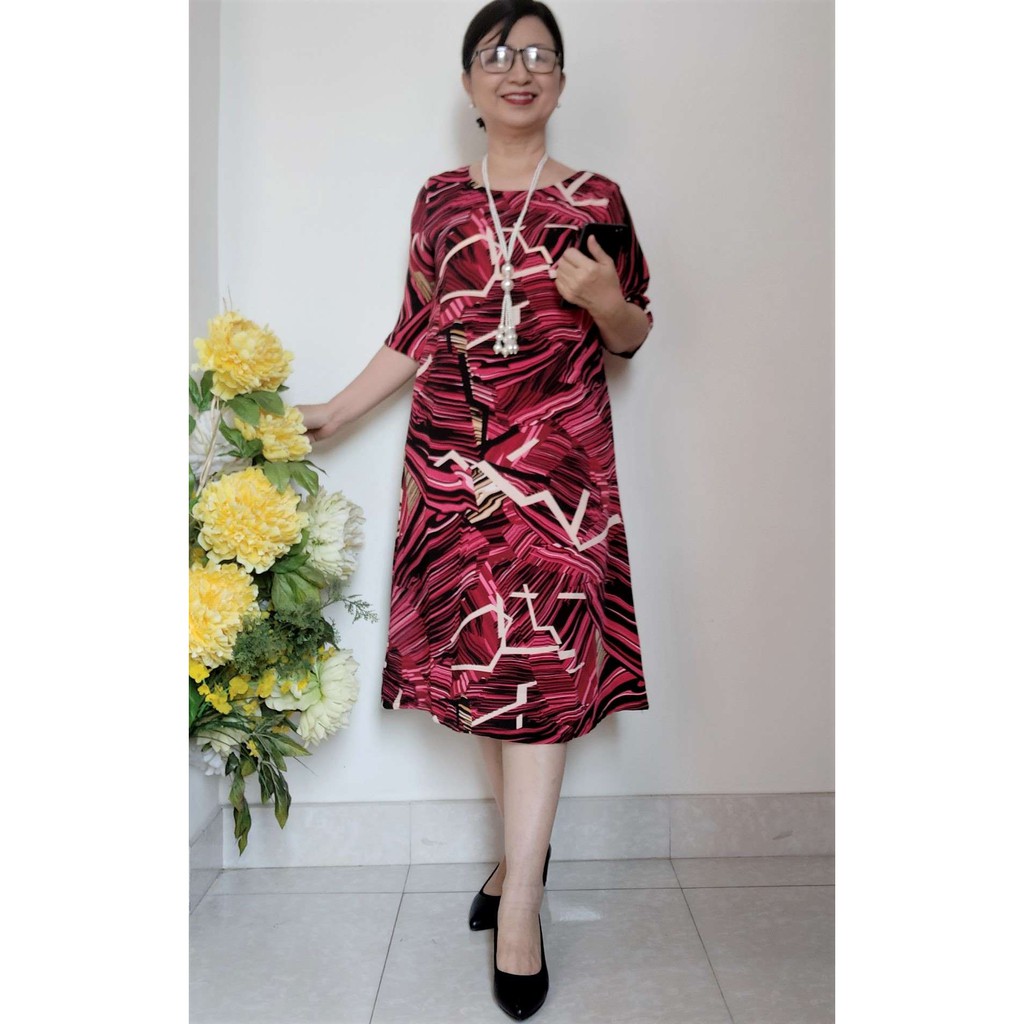 Váy Đầm Trung Niên - Form A Giấu Bụng - Lụa Lạnh Không Nhăn- Size Từ 50kg - 90kg | BigBuy360 - bigbuy360.vn