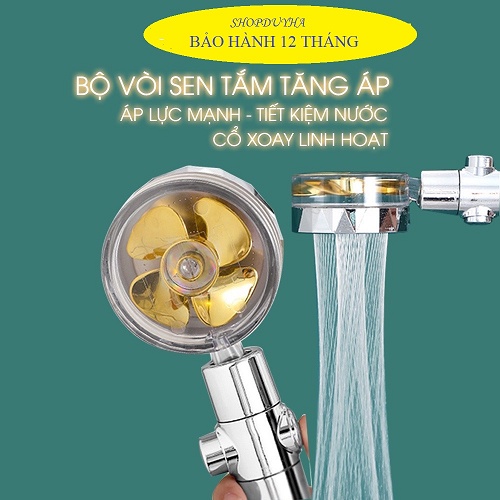 Vòi Sen Tăng Áp Cánh Quạt Turbo Xoay 360 Độ, Tay Sen Tắm Vòi Hoa Sen Tay Cầm Có Nút Nhấn Tắt nước