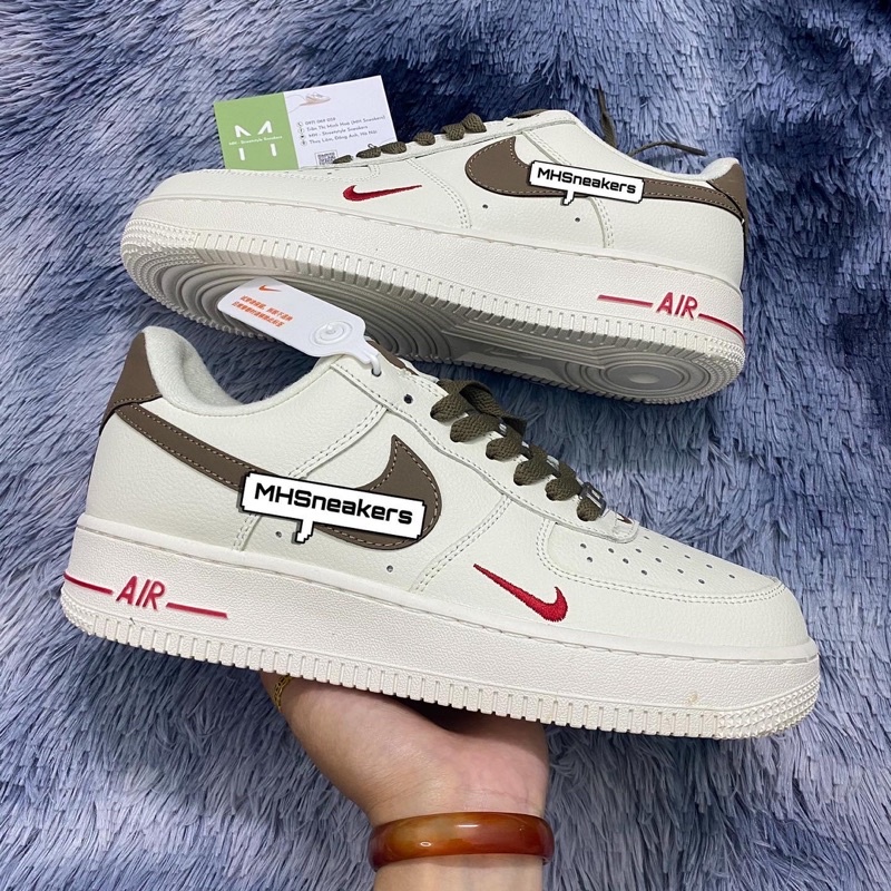 Giày Thể Thao MHSneakers AF1 Màu Trắng Kem Vệt Nâu, Giày Sneaker Thời Trang Nam Nữ