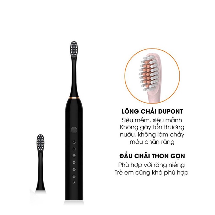 Bàn chải điện Sonic X3 đánh răng tự động với lông chải mềm mịn, chống nước tuyệt đối dành cho người lớn và trẻ em