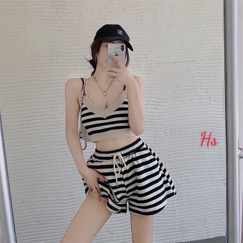 Set bộ 2 dây croptop kẻ ngang Hàn Quốc cao cấp