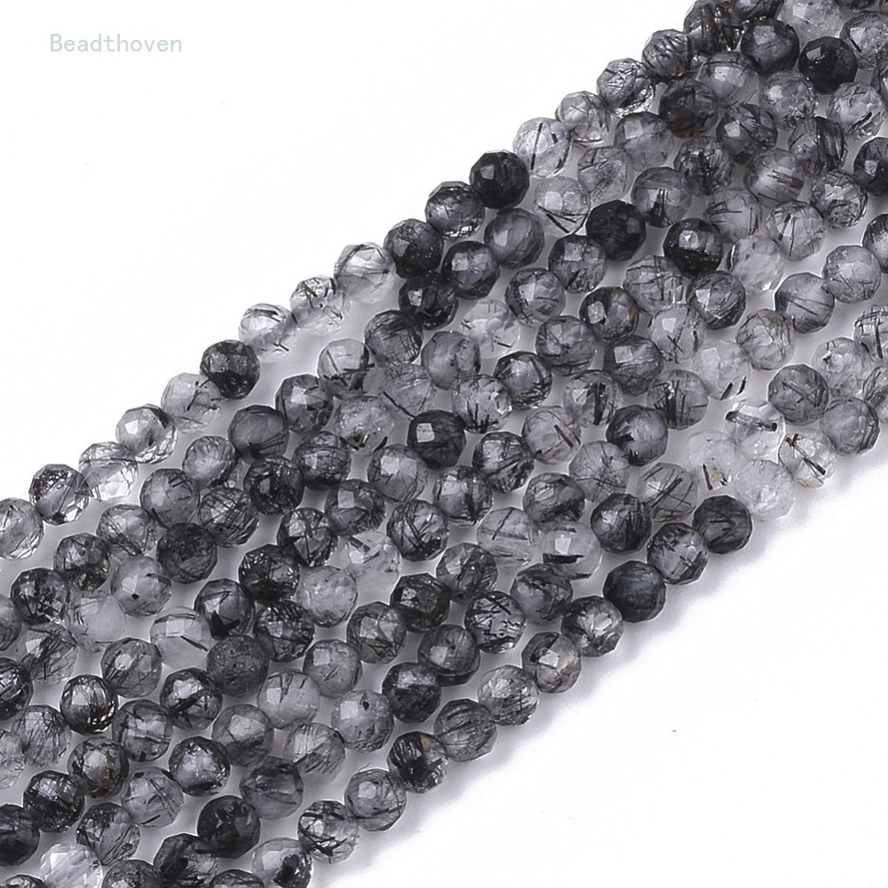 1 Cuộn Dây Chuỗi Hạt Đen Tròn 2.5mm Lỗ 0.5mm Kích Thước 15.55 inch(39.5cm)