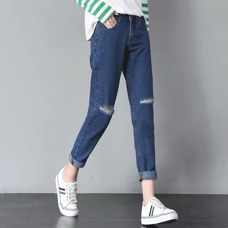 QUẦN BAGGY JEAN NỮ RÁCH 2 GỐI CÓ SIZE ĐẠI BIG SIZE