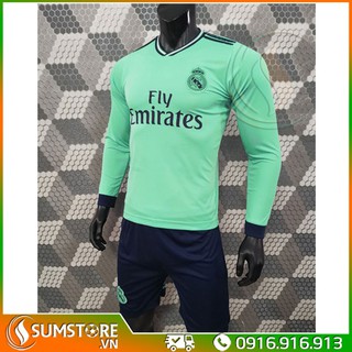 Đồ Đá Banh Real Madrid Xanh Ngọc Dài Tay JP - Đồ Bóng Đá Đẹp