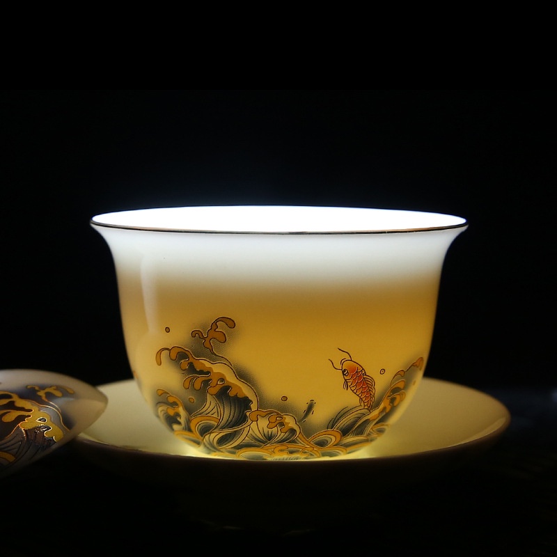 Chén Khải sứ trắng Bạch Định thấu quang 155 ml