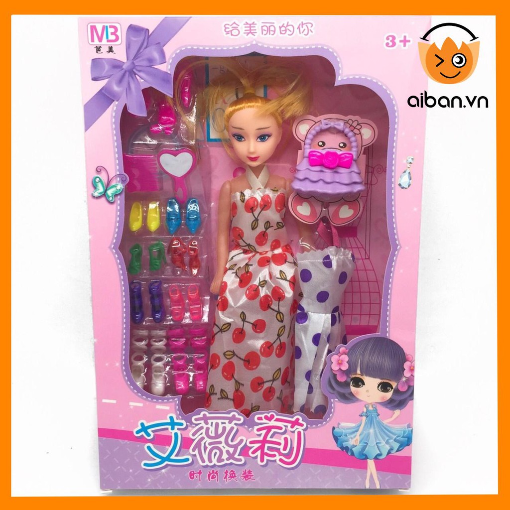 Búp Bê Barbie Khớp Có Tủ Giày, Váy, Túi Xách Để Thay