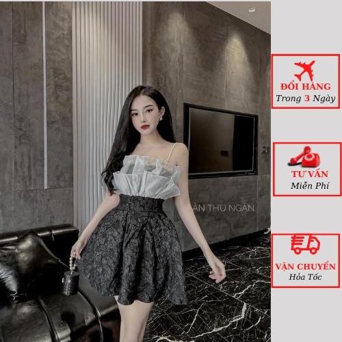 Váy 2 dây nữ ngọc gấm xốp phối ngực tơ viền bèo dáng xòe tiểu thư bánh bèo đi tiệc cưới ulzzang Hàn Quốc