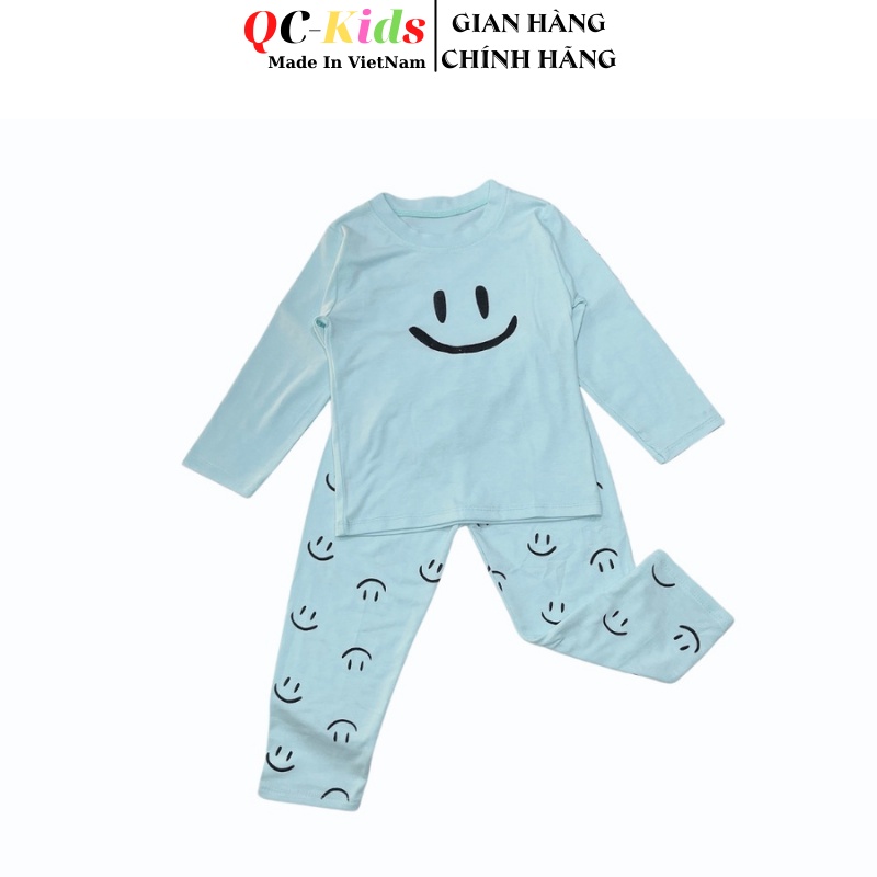 Bộ quần áo thu đông dài tay trẻ em in hình icon mặt cười chất cotton cho bé trai và gái 8-18kg