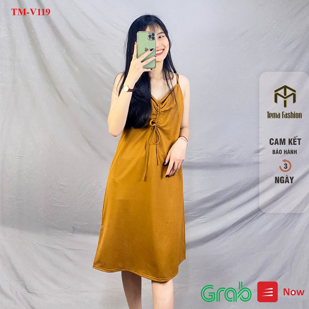 Váy đầm suông 2 dây nữ - Váy 2 dây nữ dáng dài rúm ngực xẻ tà siêu xinh