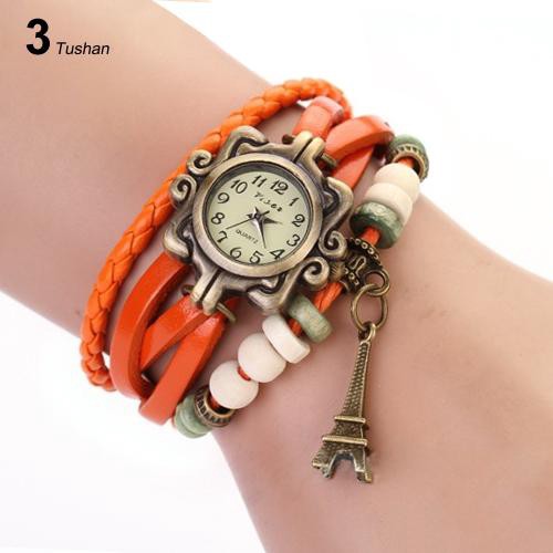 Đồng hồ nữ dây giả da nhiều lớp mặt hình tháp Eiffel Pháp vintage | BigBuy360 - bigbuy360.vn