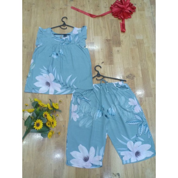 Bộ tole lanh nữ quần lửng áo tay cánh tiên hàng vnxk siêu đẹp