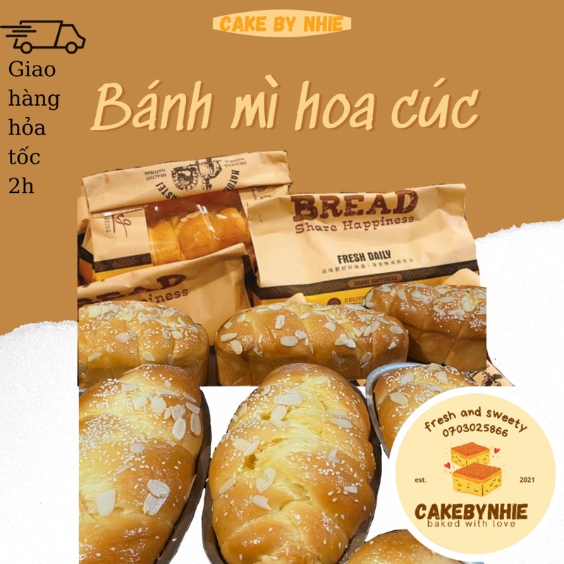 Bánh mì hoa cúc chuẩn Pháp, bánh mì nho dừa, hoa cúc gà cay thơm ngon mới mỗi ngày 2 size to nhỏ