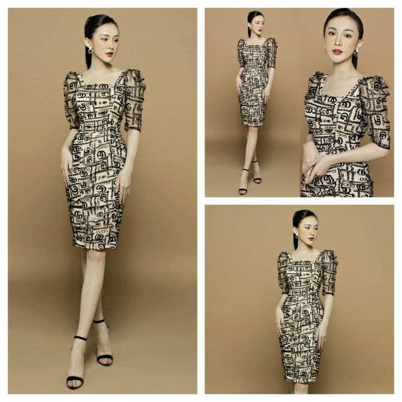 Đầm body chữ tay lỡ cao cấp (đầm dự tiệc cao cấp) tặng hoa tai thời trang