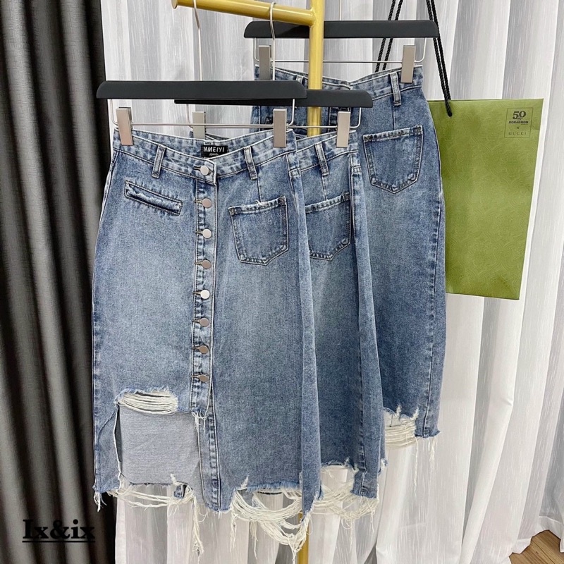 Chân váy bò rách cá tính siêu tôn dáng. Size S M L