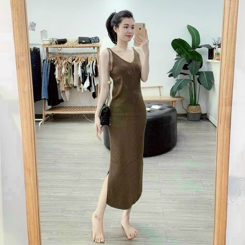 Váy len tăm 2 dây dáng ôm body chất đẹp VL1861 - NhiNhi Shop