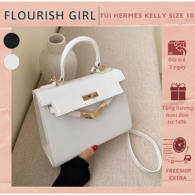 Túi xách HM - Hermes Kelly dáng cao size 18, túi xách nữ đeo chéo da xước tặng kèm khăn thắt sẵn