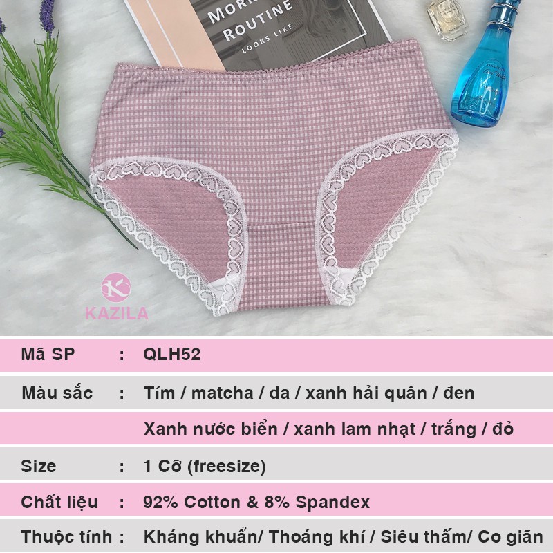 Quần lót nữ cotton cao cấp freesize mỏng nhẹ viền ren trái tim, đồ lót nữ mỏng phong cách cổ điển Kazila QLH52