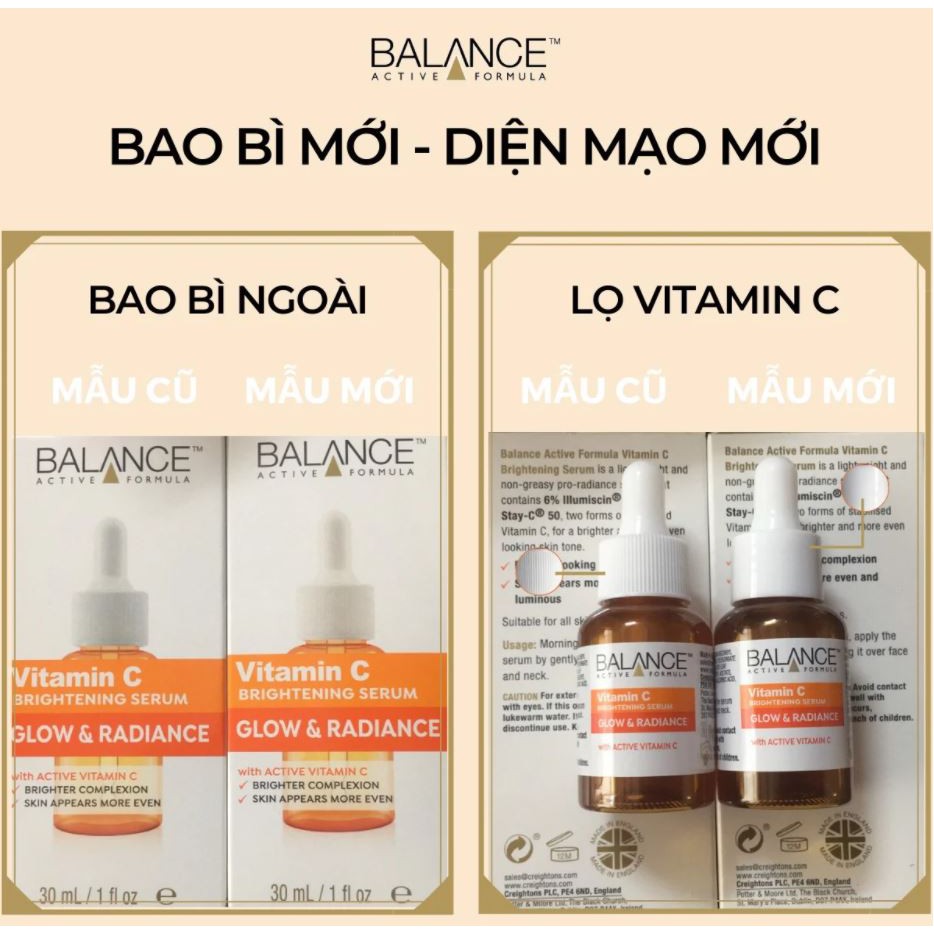 Tinh chất dưỡng trắng da, mờ thâm, dưỡng ẩm Balance Active Formula Serum 30ml (Vitamin C, Niacinamide, Hyaluronic)