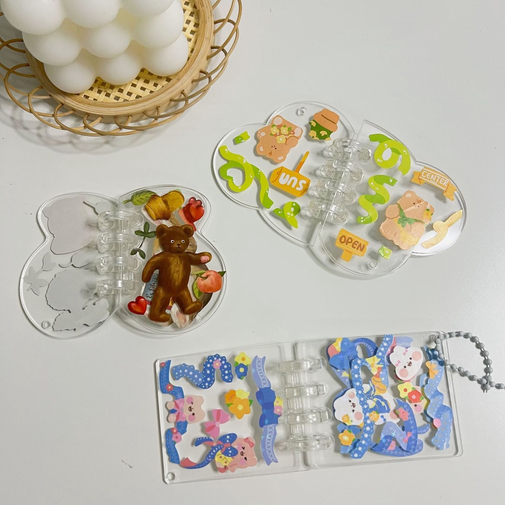 Peach Mini loose-leaf book DIY key ring pendant Acrylic transparent butterfly square cloud hanging decoration