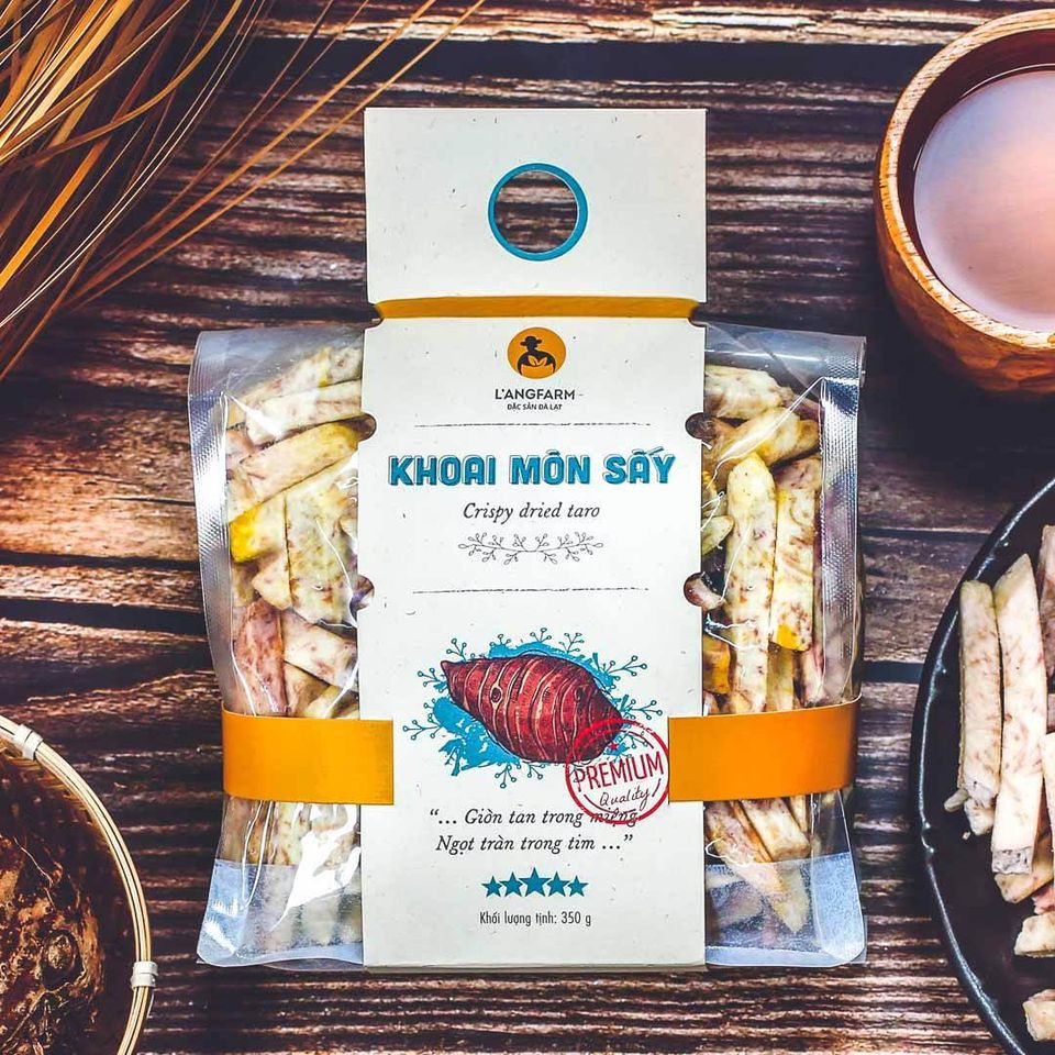 Khoai môn sấy L'angfarm bịch 350g Hương vị tự nhiên, giòn, ngon, hấp dẫn.