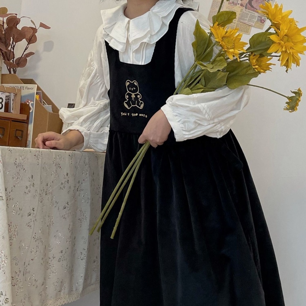 Set Áo Sơ Mi In Hình Gấu Dễ Thương Phối Chân Váy Thời Trang Cho Nữ