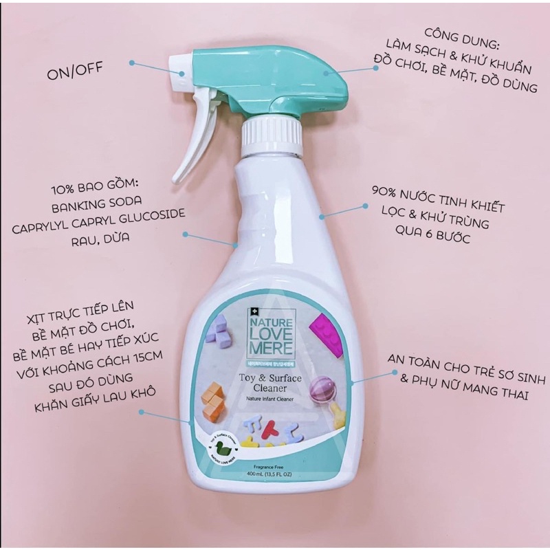 CHAI XỊT KHÁNG KHUẨN BỀ MẶT ĐỒ CHƠI CHO BÉ NATURE LOVE MERE HÀN QUỐC 400ML